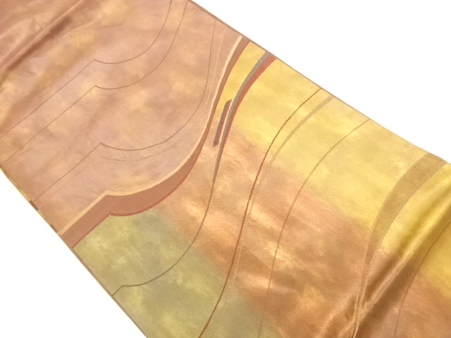 引箔縞に曲線模様織出し名古屋帯